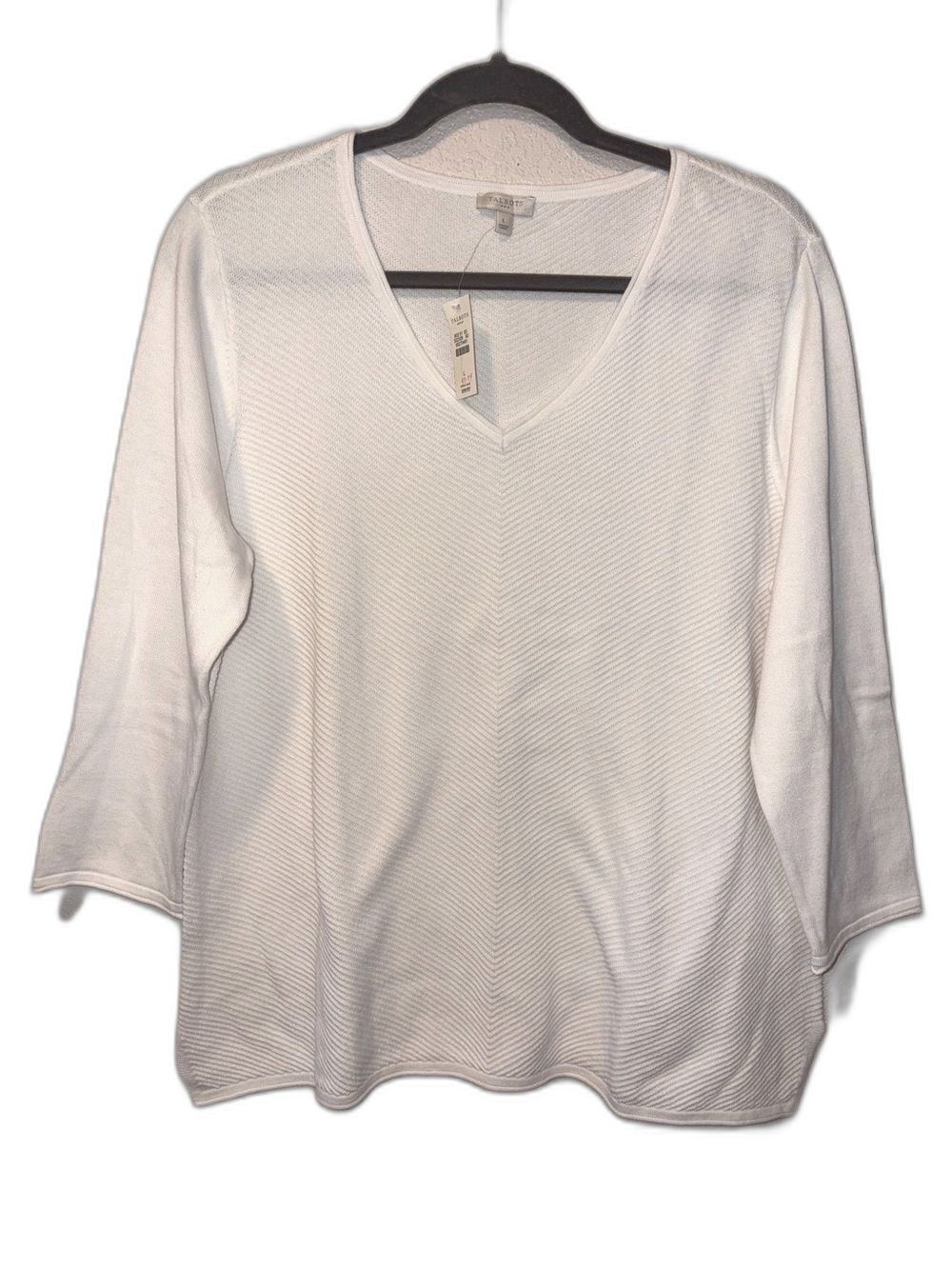 NWT Talbots Light weight white v-neck sweater 100% cotton Size Large